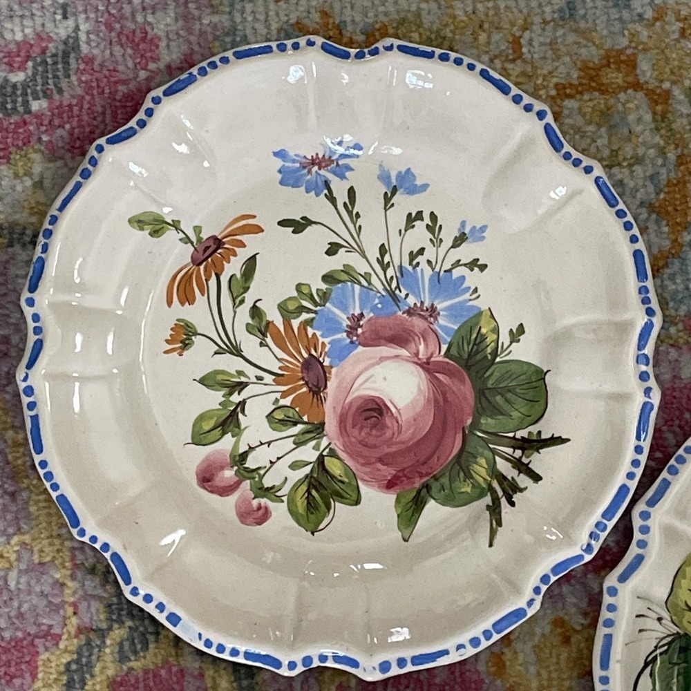 Set Of 10 Vintage Plates Italy Flowers Cottagecore Pottery Majolica Nove Rose - Picture 7 of 16